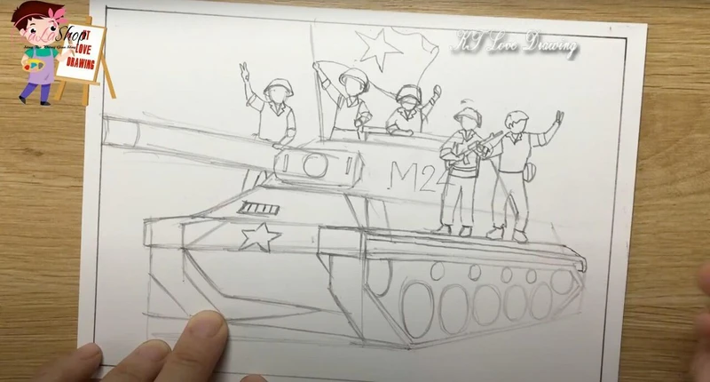 Vẽ các chú bộ đội giương cờ Tổ Quốc