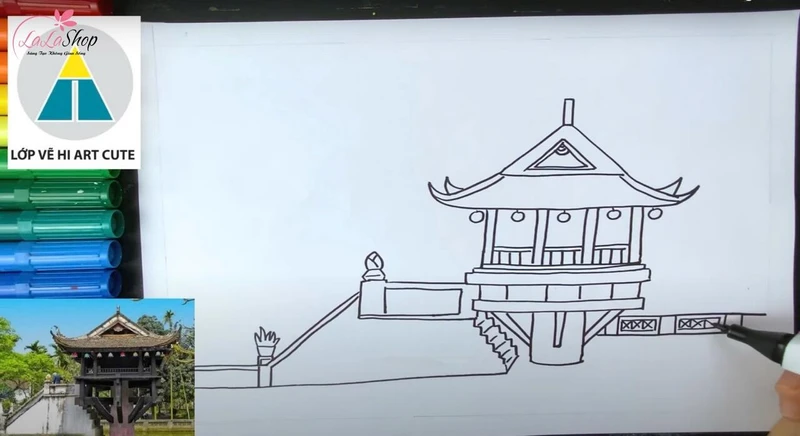 Vẽ chùa với cấu trục một cột đặc trưng