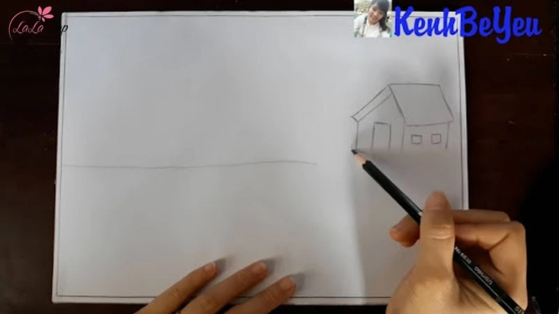 Vẽ đường chân trời và một ngôi nhà ở bước đầu tiên