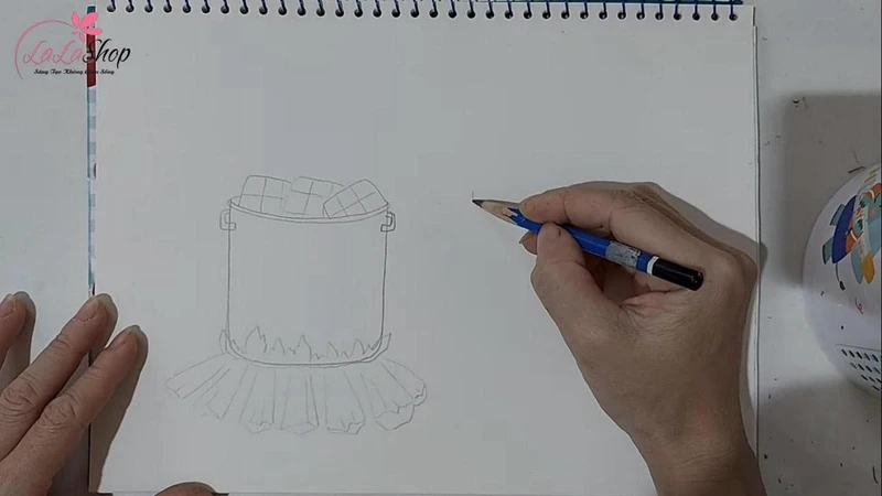 Vẽ nồi bánh chưng và củi lửa