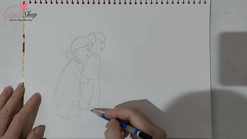 Vẽ ông bà theo hướng nhìn nửa mặt