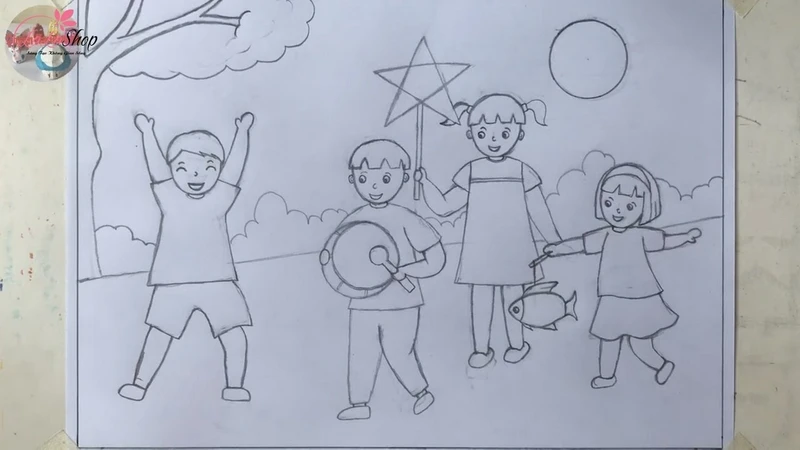 Vẽ thêm cảnh vật xung quanh và cả mặt trăng tròn