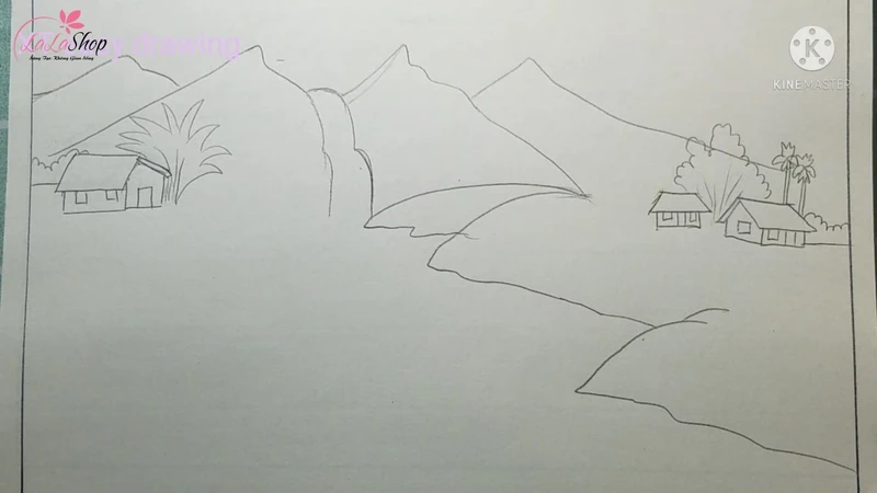 Vẽ thêm núi và nhà bên kia sông