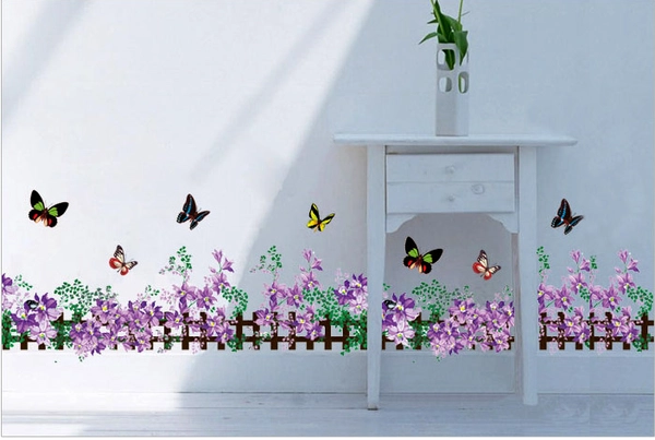 Decal dán chân tường hoa tím