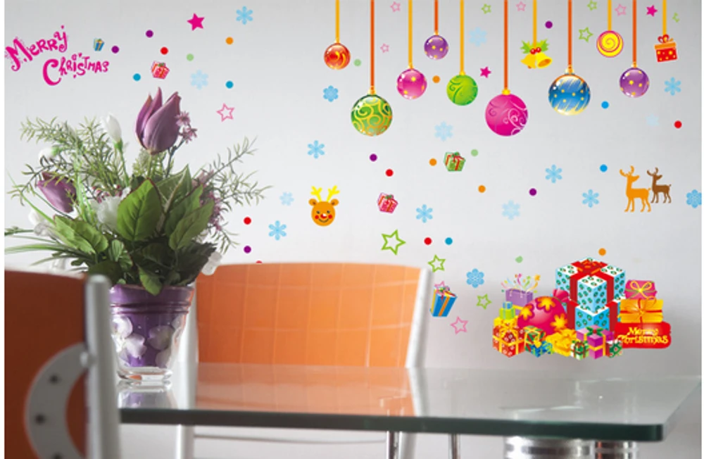 Decal noel dây treo quả cầu và hộp quà