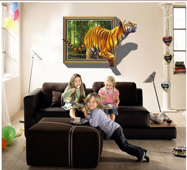 Decal dán tường Tranh Hổ tạo cảm giác 3D