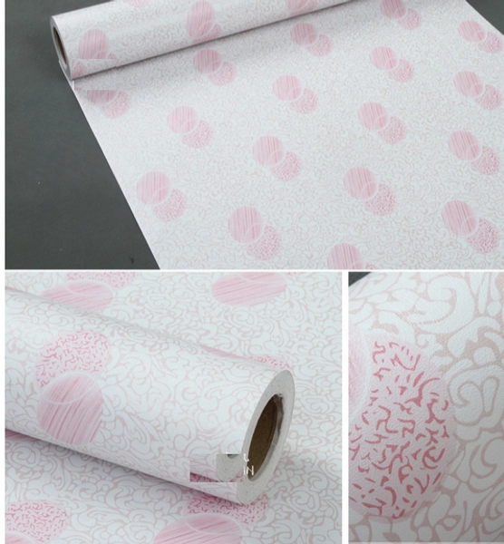 Giấy Decal cuộn họa tiết tròn màu hồng 1