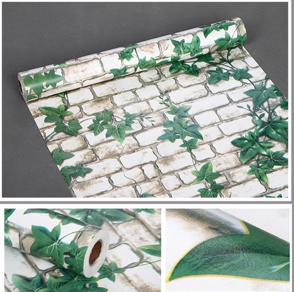 Giấy Decal cuộn giả gạch trắng dây leo xanh khổ 0,45m