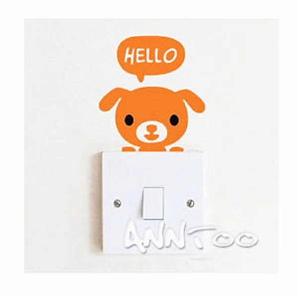 Decal dán ổ điện cún con màu cam
