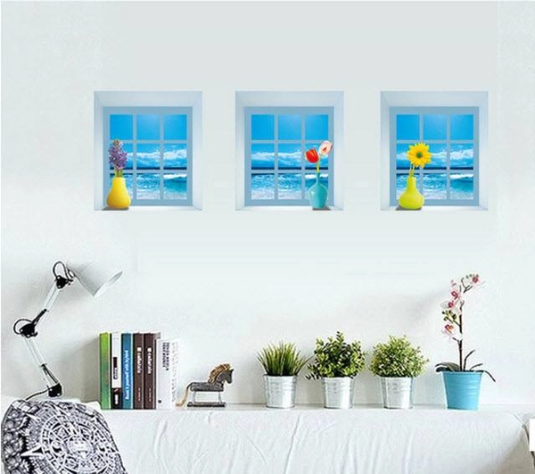 Bộ 3 tranh phong thủy cửa sổ biển