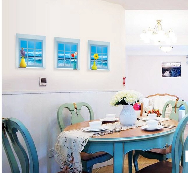 Bộ 3 tranh phong thủy cửa sổ biển