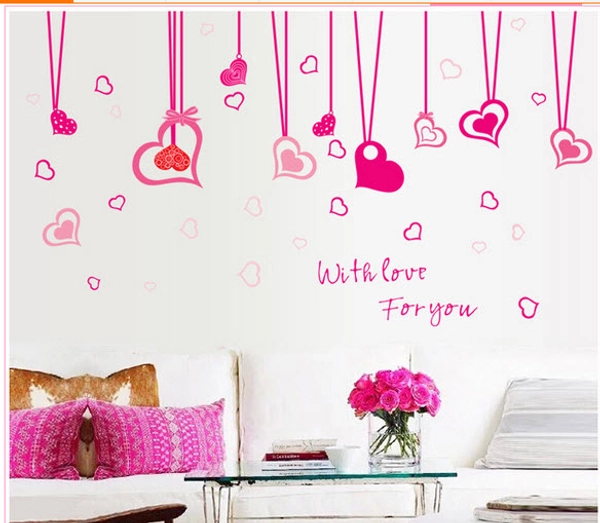 Decal dán tường dây leo  trái tim hồng