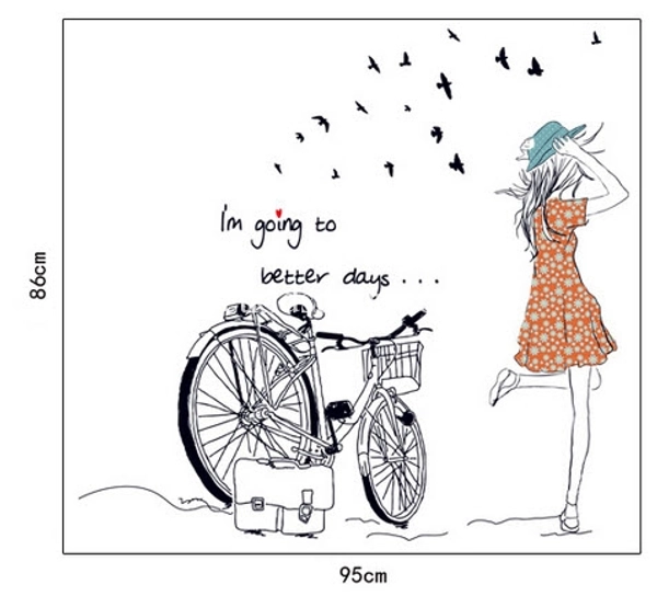 Decal dán tường Cô gái và xe đạp