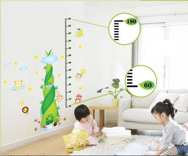 Decal dán tường thước đo chiều cao cây thần tiên xanh