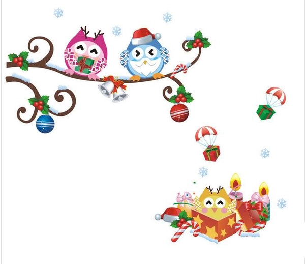 Decal dán tường Đôi cú vui Noel hiệu Yoozoo