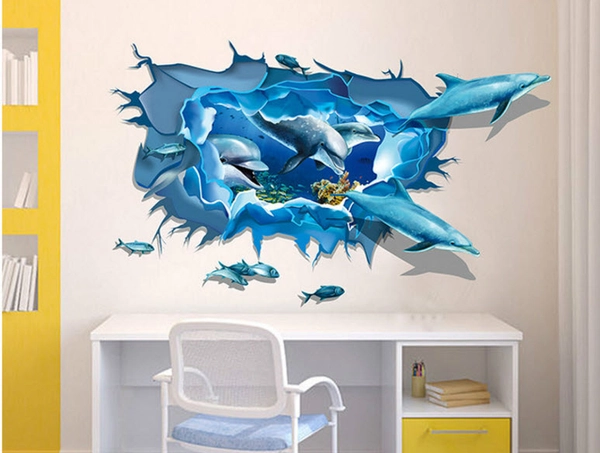 Decal 3D dán tường Cá heo