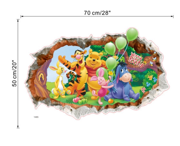 Decal dán tường gấu Pooh hiệu ứng 3D