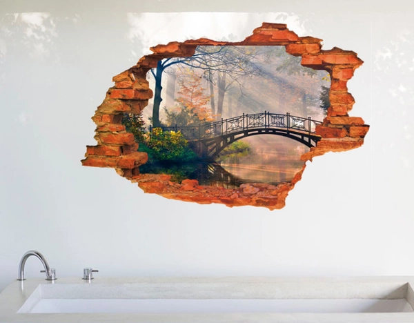 Decal hiệu ứng 3D cây cầu mùa thu 