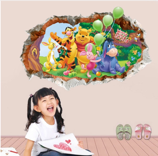 Decal dán tường gấu Pooh hiệu ứng 3D