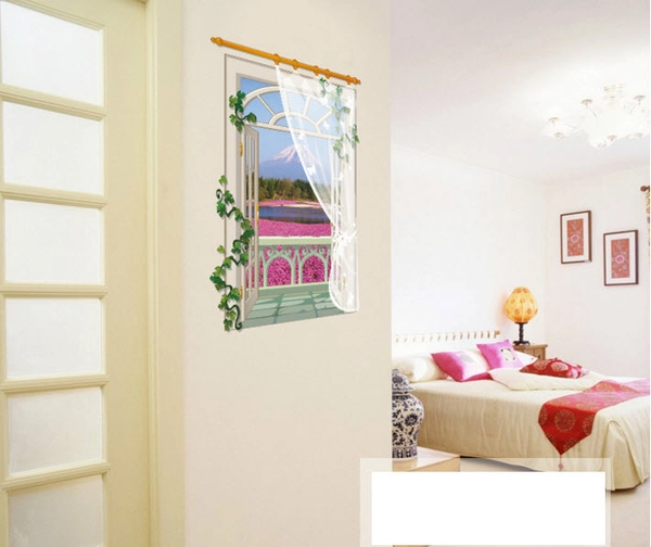 Decal Cửa sổ rèn vườn hồng 