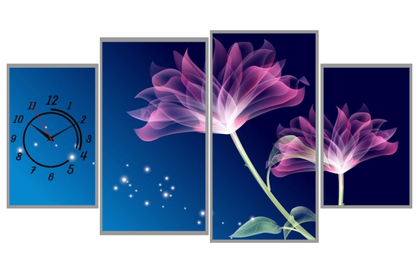 Đồng hồ hoa tím nhiều cánh (2 tấm 40x25cm, 1 tấm 55x30cm, 1 tấm 60x30cm)