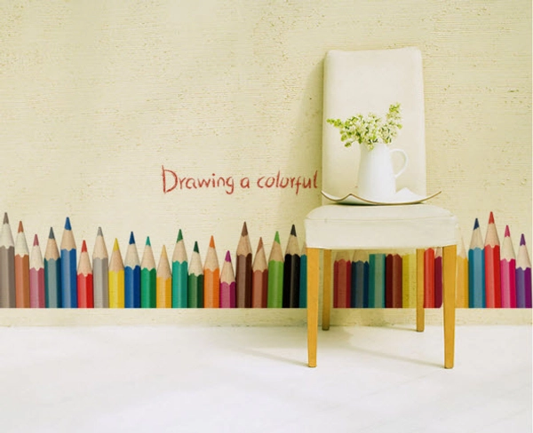 Decal dán chân tường bút chì màu