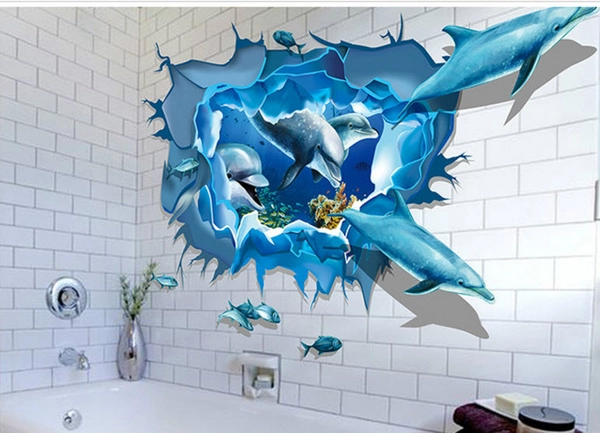 Decal 3D dán tường Cá heo
