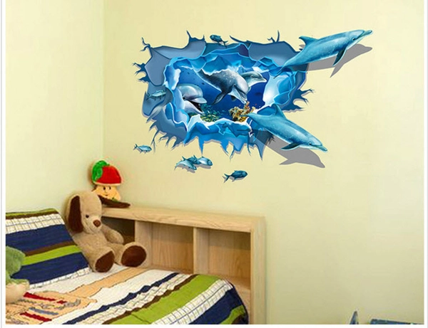 Decal 3D dán tường Cá heo