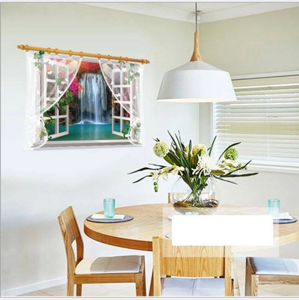 Decal dán tường cửa sổ ren thác nước