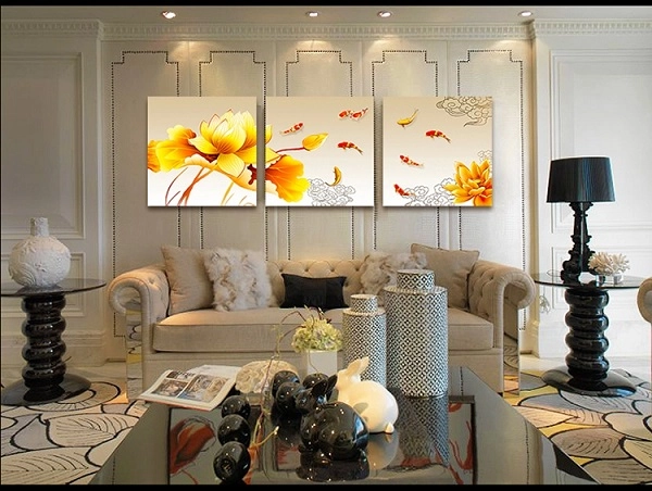 Tranh treo tường hoa sen và cá vàng (LA)