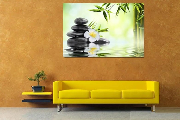 Tranh Treo Tường Spa Hoa Và Đá Massage Thiên Nhiên