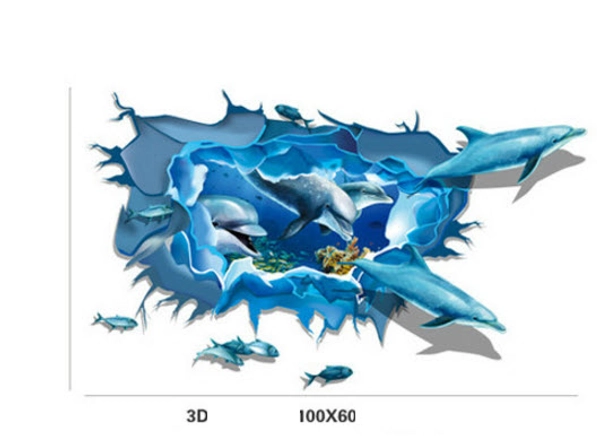 Decal 3D dán tường Cá heo