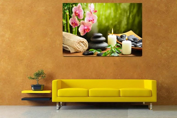 Tranh Treo Tường Spa Hoa Và Đá Massage Thiên Nhiên