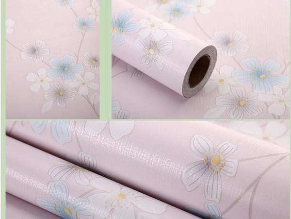 Giấy Decal cuộn hồng hoa trắng xanh