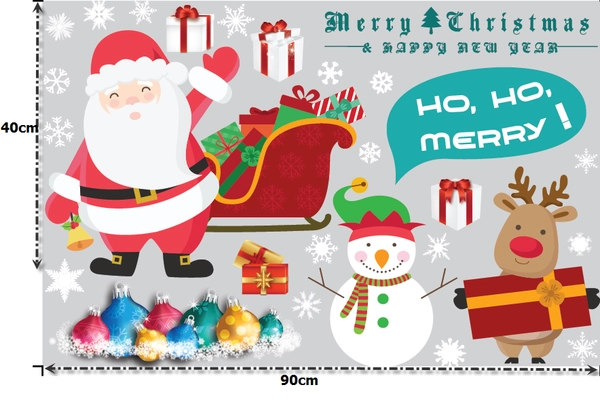 Decal dán tường Ông già Noel và người tuyết (nền trắng đục)