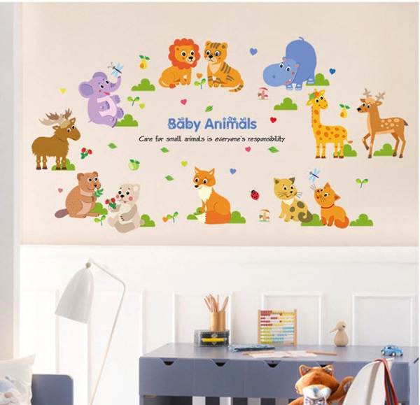 Decal dán tường vườn thú baby animals