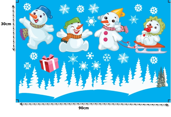 Decal dán tường Người tuyết vui nhộn  (nền trắng đục)