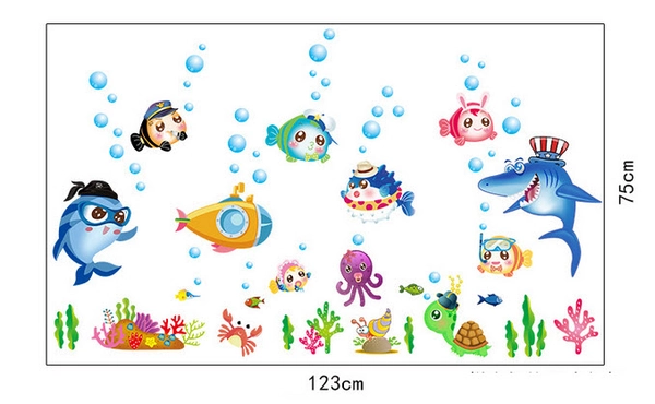 Decal dán tường cá heo xanh và các bạn