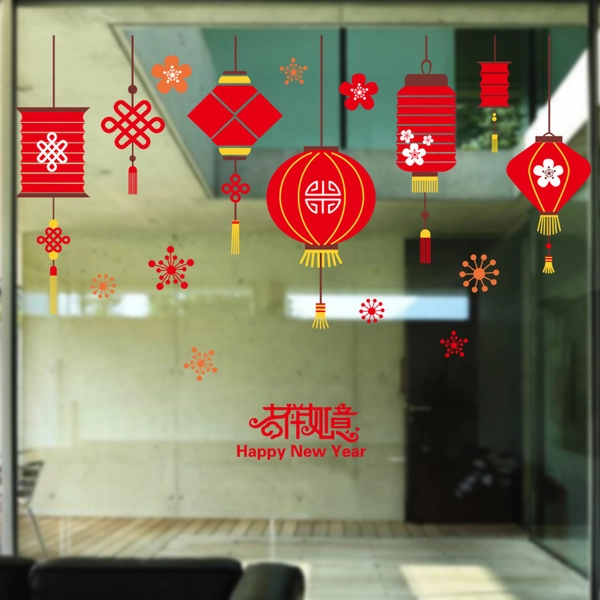 Decal tết các lồng đèn đỏ