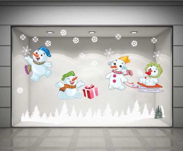 Decal dán tường Người tuyết vui nhộn  (nền trắng đục)