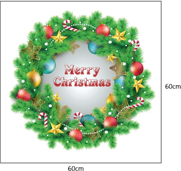 Decal dán tường Vòng nguyệt quế Noel size lớn 60x60  (nền trắng đục)