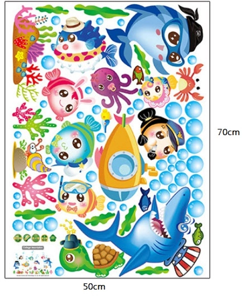 Decal dán tường cá heo xanh và các bạn