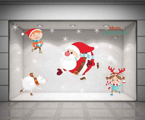 Decal dán tường Ông già Noel trượt tuyết  (nền trắng đục)