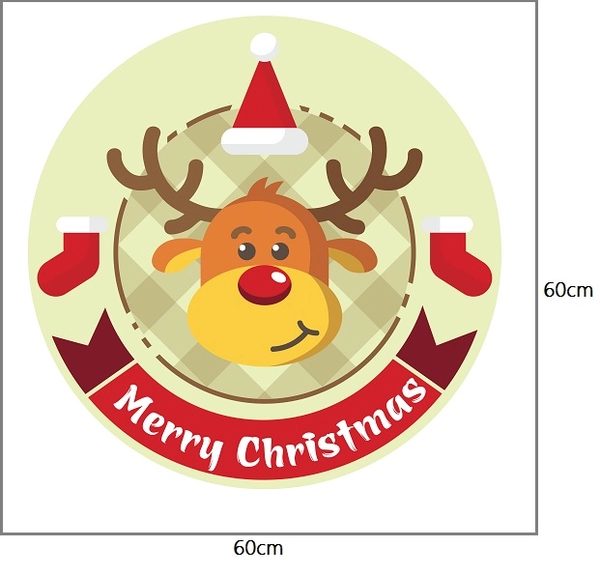 Decal dán tường Tuần lộc đội nón Noel (nền trắng đục)