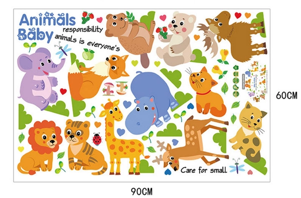 Decal dán tường vườn thú baby animals