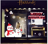 Decal tĩnh điện 2 mặt trang trí noel cặp đôi người tuyết và chữ merry christmas (nền trắng đục)