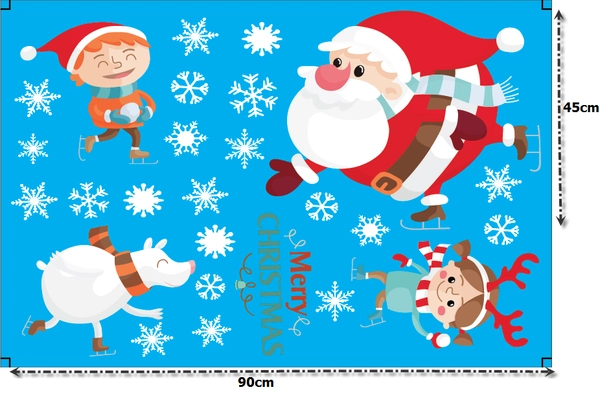 Decal dán tường Ông già Noel trượt tuyết  (nền trắng đục)