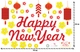 Decal happy new year và hoa mai vàng