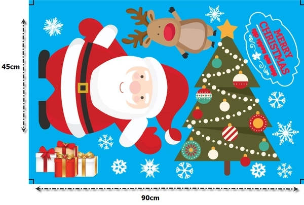 Decal dán tường Ông già Noel đón giáng sinh (nền trắng đục)