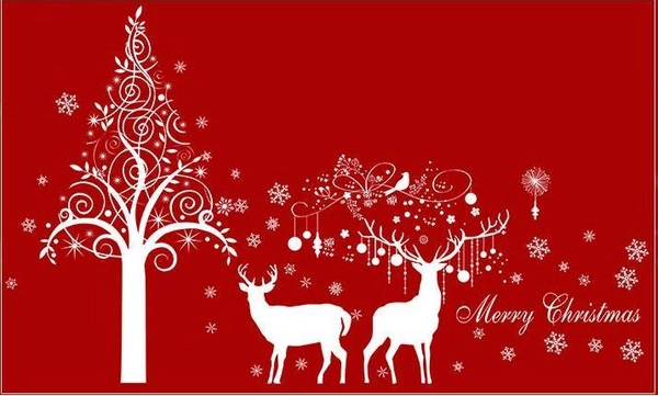 Decal trang trí noel cây thông noel và tuần lộc (nền trắng đục)